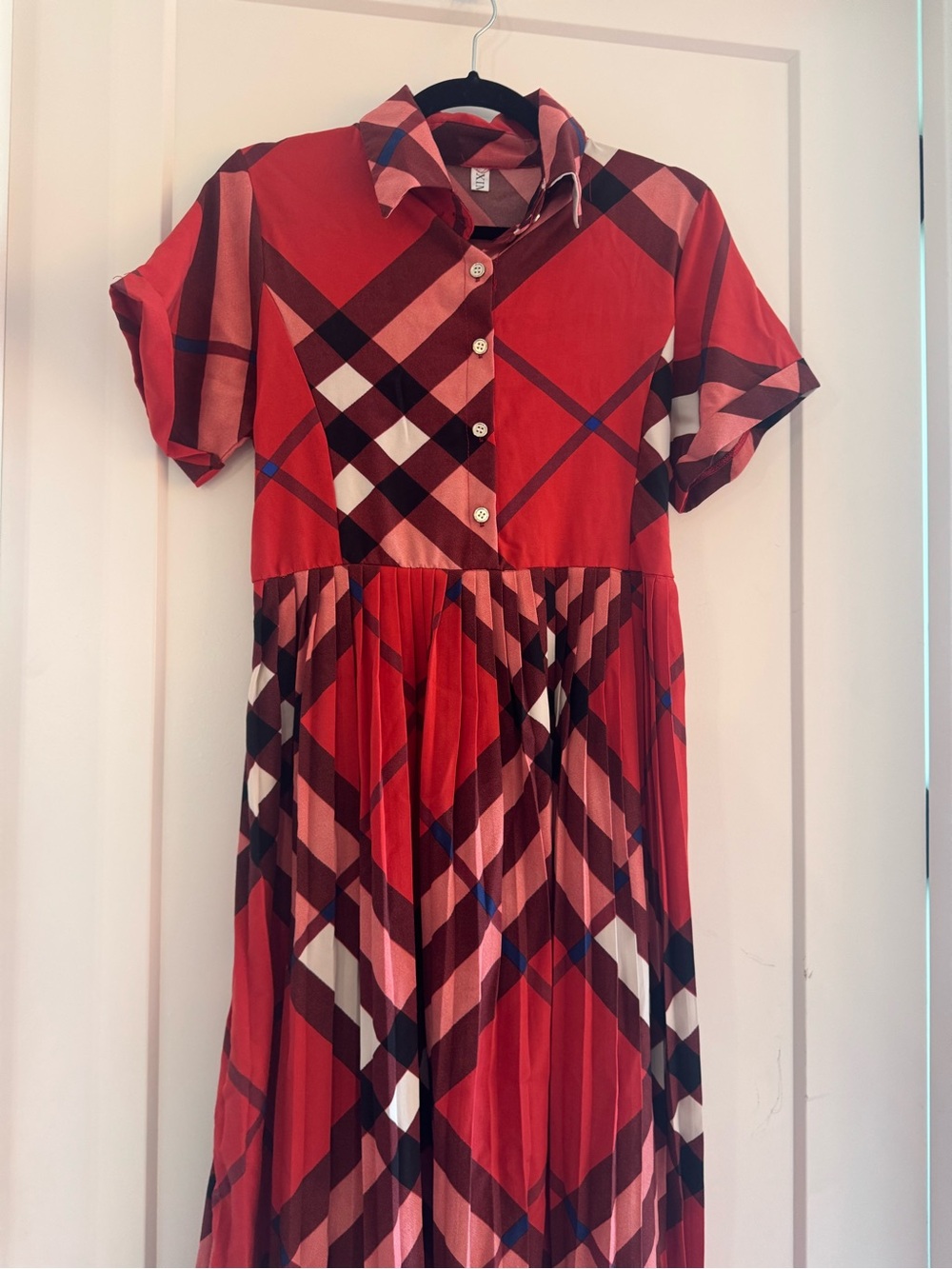 Red Plaid Shirt Dress  - Classic Short Sleeve